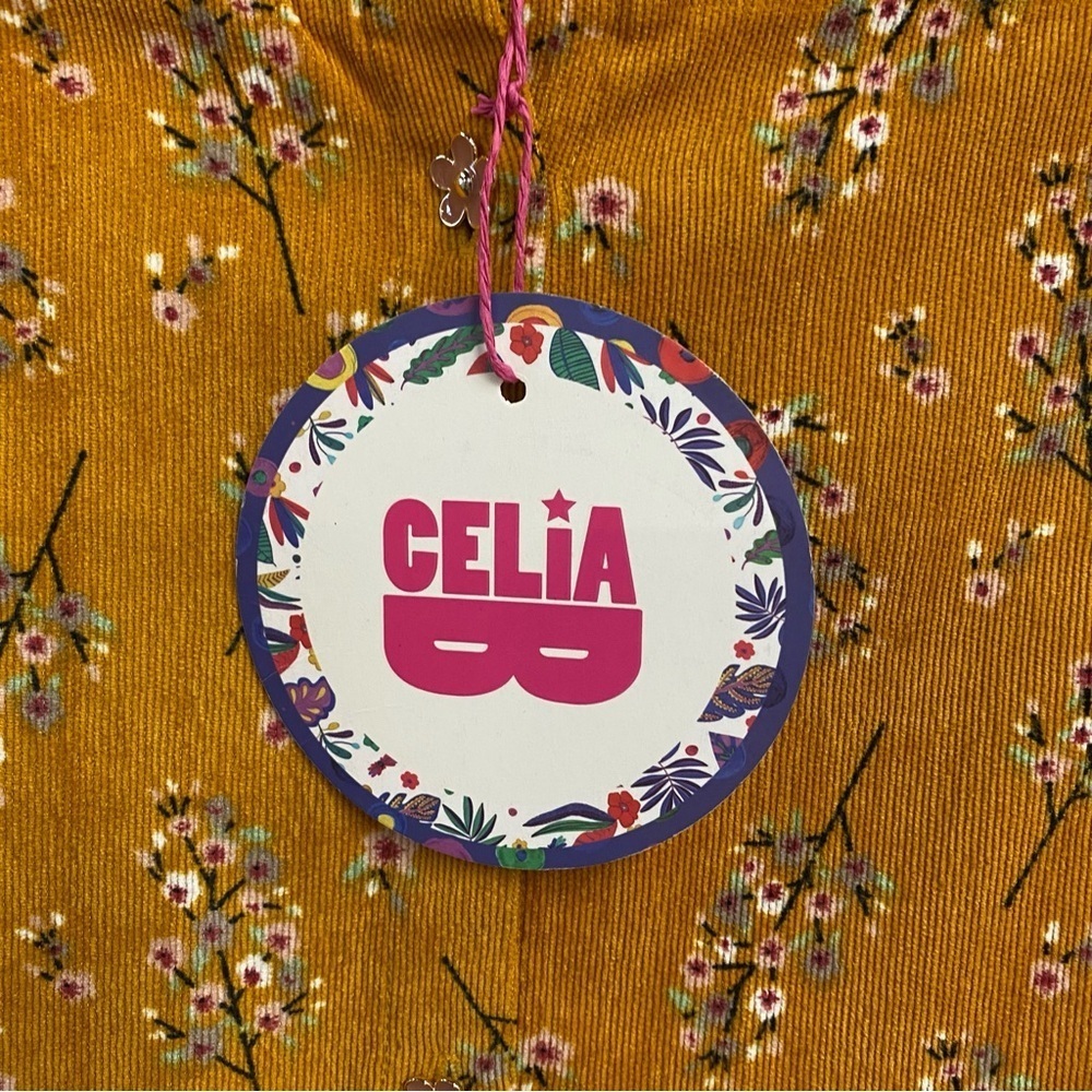 CeliaB Willow Dress Mustard Floral Long Sleeve Dress corduroy print midi NWT L - Picture 8 of 10